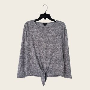 Talbots Petites Silver Metallic Shimmer Gray Heather Tie Front Long Sleeve Top